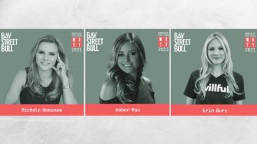 Headshots of Bay Street Bull's Women of the Year 2021: Michele Romanow, Amber Mac, and Erin Bury