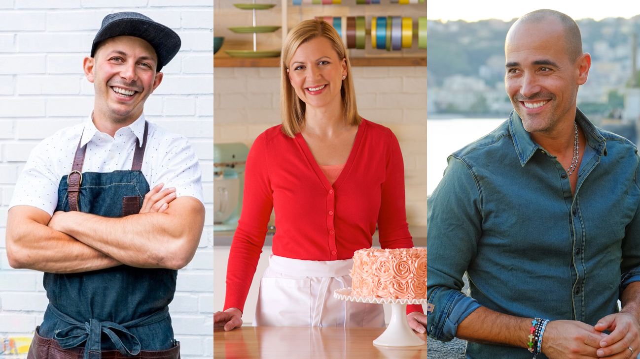 Headshots of Matt Basile, Anna Olson, and David Rocco