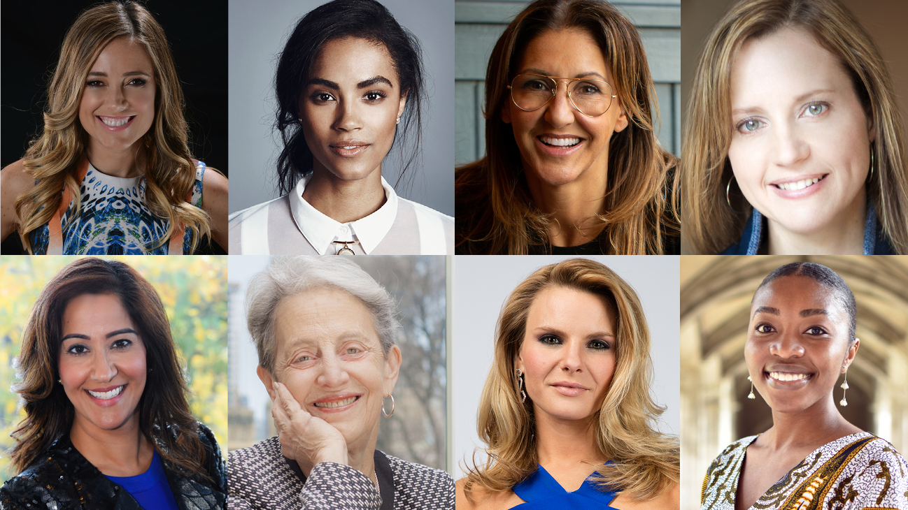 Headshots of Amber Mac, Sinead Bovell, Barb Stegemann, Dr. Samantha Nutt, Dr. Shimi Kang, Janice Gross Stein, Michele Romanow, Dr. Chika Stacy Oriuwa