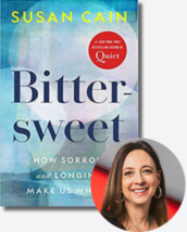 Cover of Bittersweet with headshot of author Susan Cain