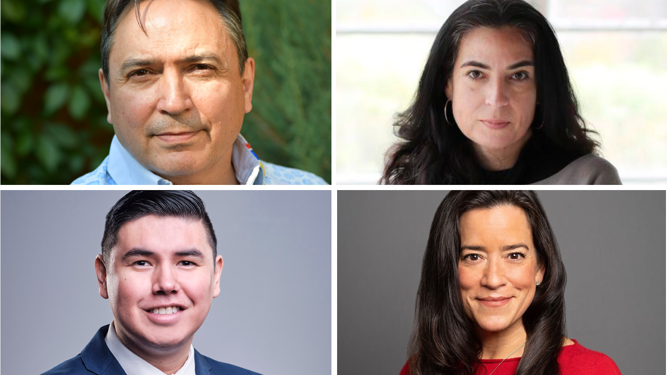 Headshots of Perry Bellegarde, Tanya Talaga, Kendal Netmaker, and Jody Wilson-Raybould