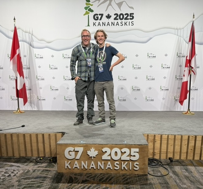 Graham Sherman and his son at the 2025 G7 Summit